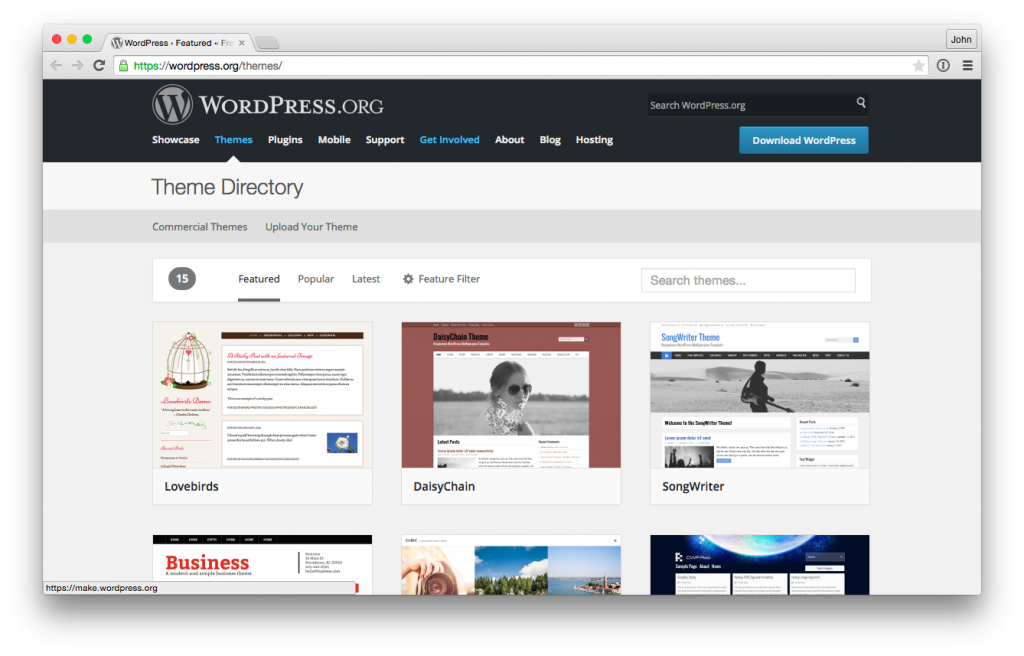 WordPress themes page