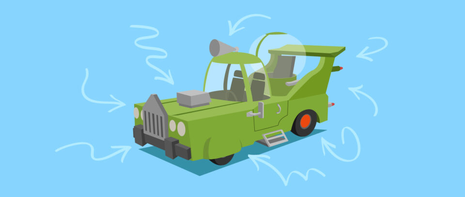 An illustration of Homer's wild green car design
