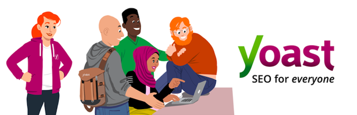 An illustration from Yoast's site of a group of people next to their logo