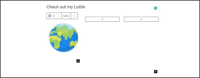 Screenshot of adding a Lottie using Ultimate Addons' block editor