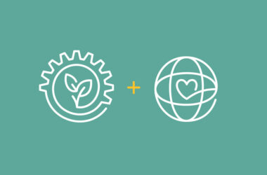 Illustration: A gear with leaves + a globe with a heart
