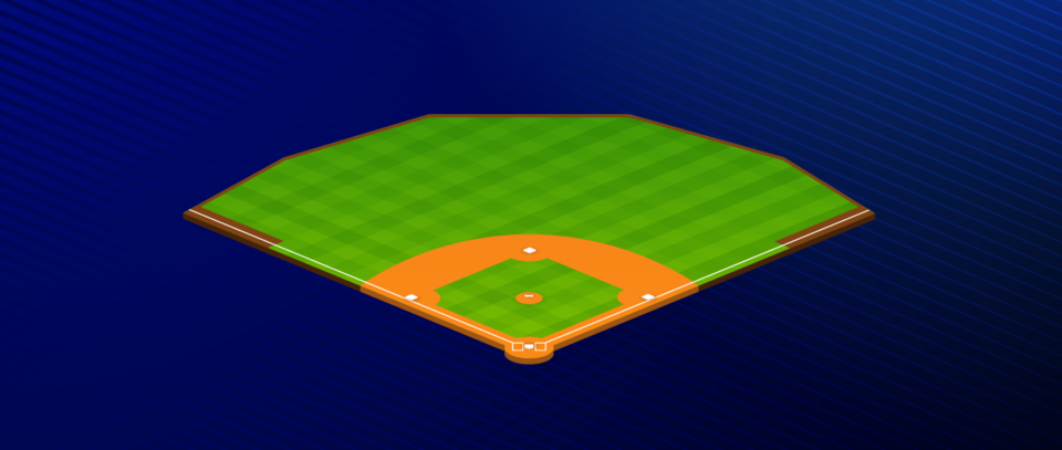 Isometric illustration of a baseball field on a blue background.