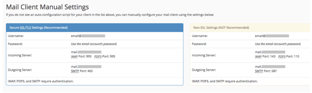 mail client manual settings